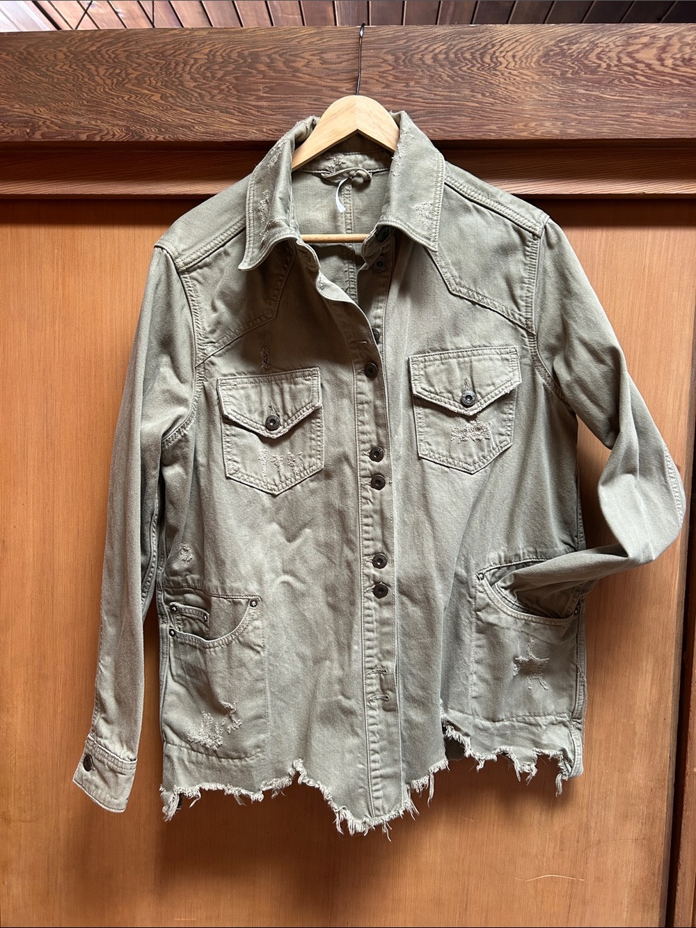Free People Distressed Olive Utility Jacket - Women